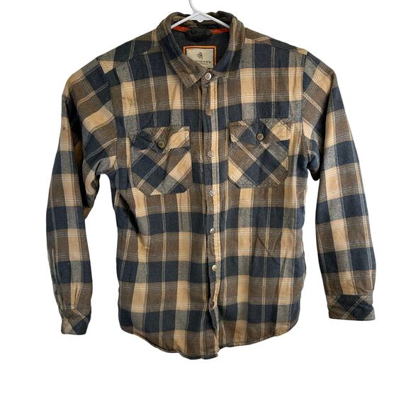 Legendary Whitetails Brown Gray Plaid Flannel Button Down Lined Shirt Men Medium - Picture 1 of 16